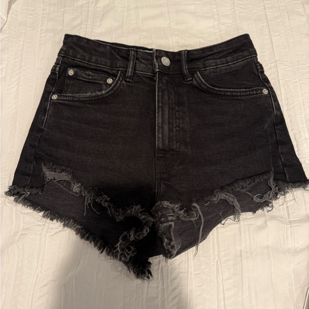 Zara Black Jean Shorts Distressed High-Waisted